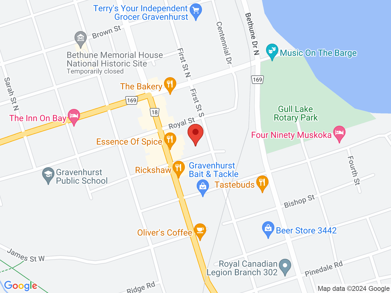 Street map for Miss Jones Cannabis, 150 Sharpe St E, Unit 101, Gravenhurst ON