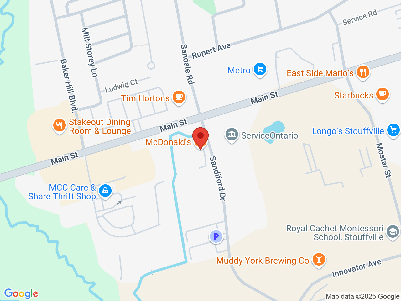 Street map for Miss Jones Cannabis, 28 Sandiford Dr, Stouffville ON