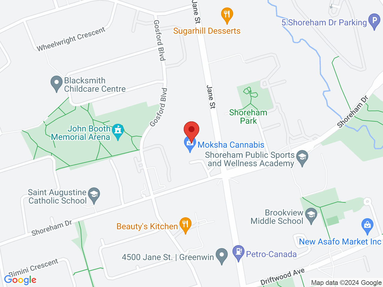 Street map for Moksha Cannabis, 4720 Jane St, North York ON