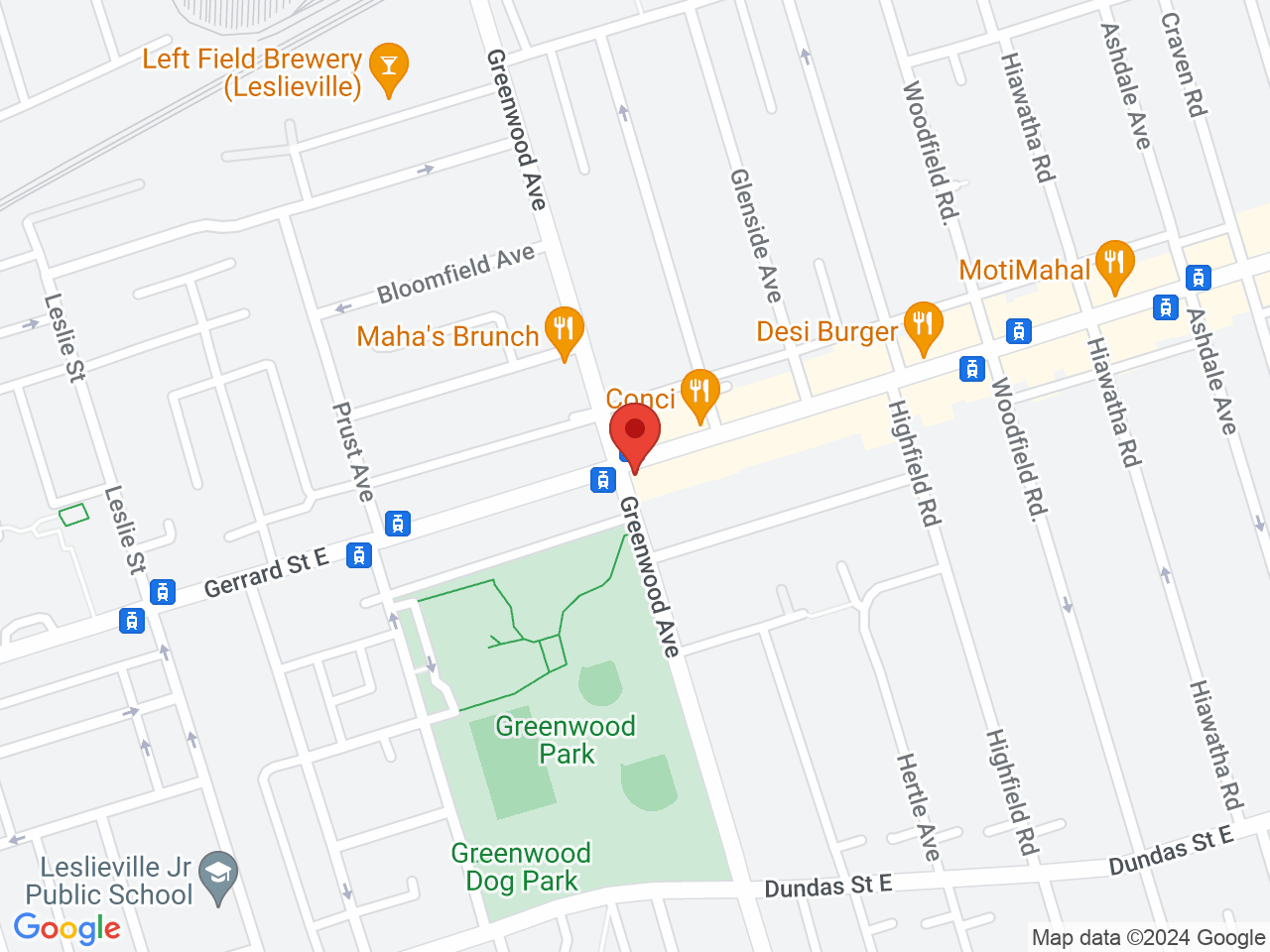 Street map for Mota Toke, 249 Greenwood Ave, Toronto ON
