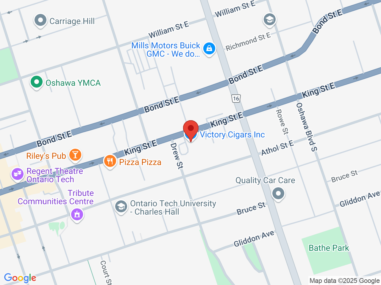 Street map for Old West Cannabis Company, 215 King St E, Oshawa ON