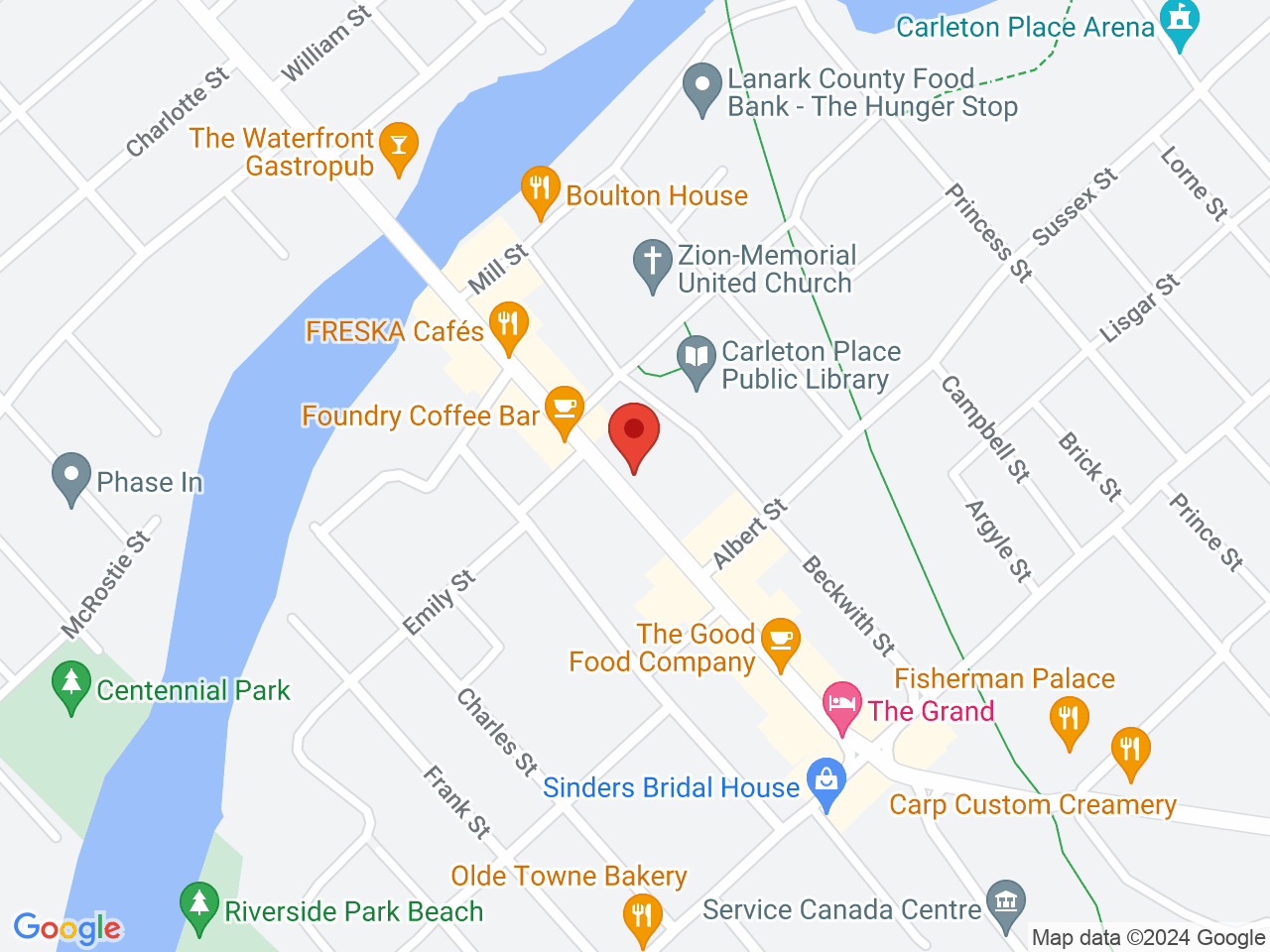 Street map for Olympia Cannabis, 101 Bridge St, Carleton Place ON