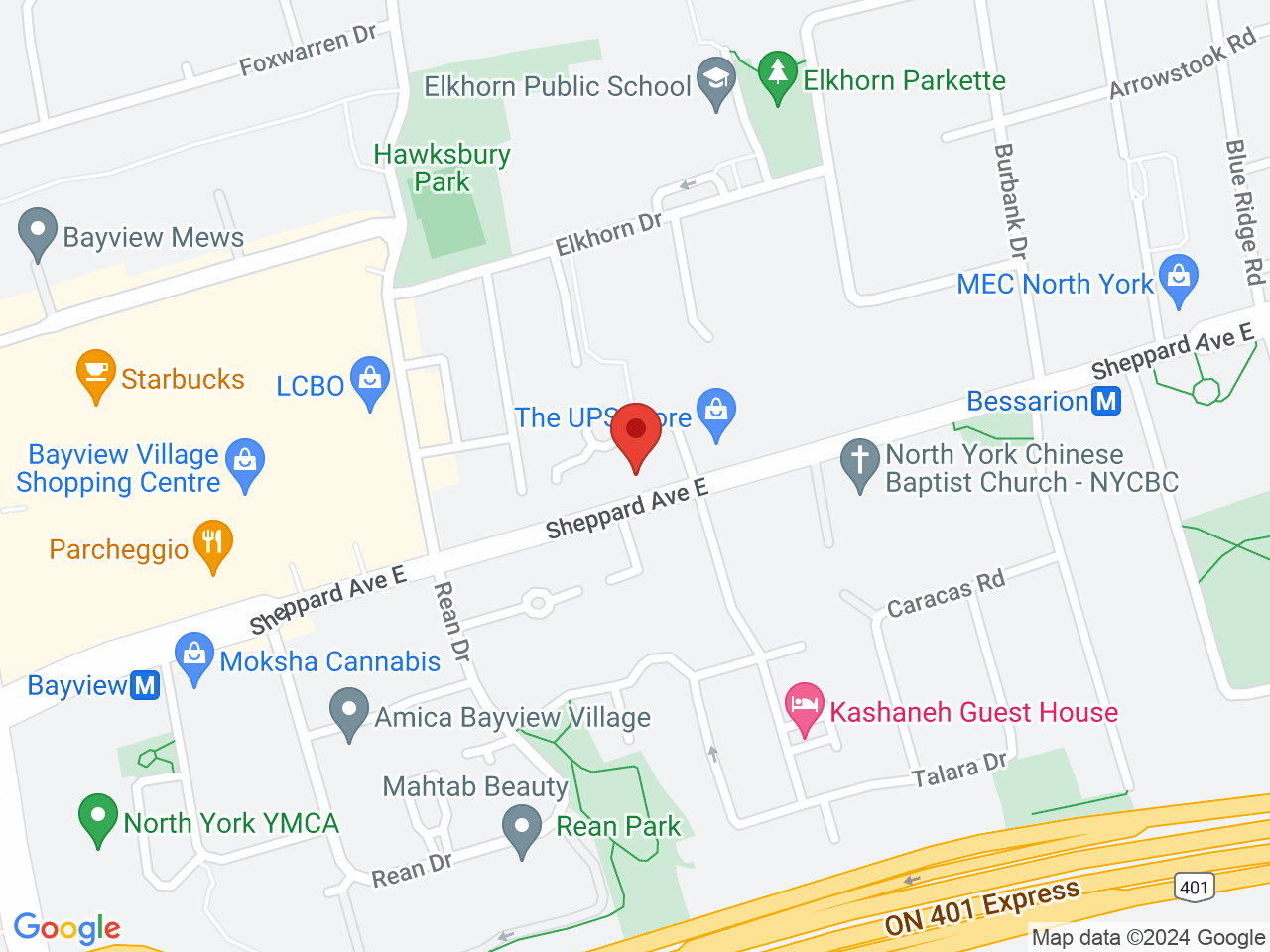 Street map for Paradise Air, 650 Sheppard Ave E Unit 7, North York ON