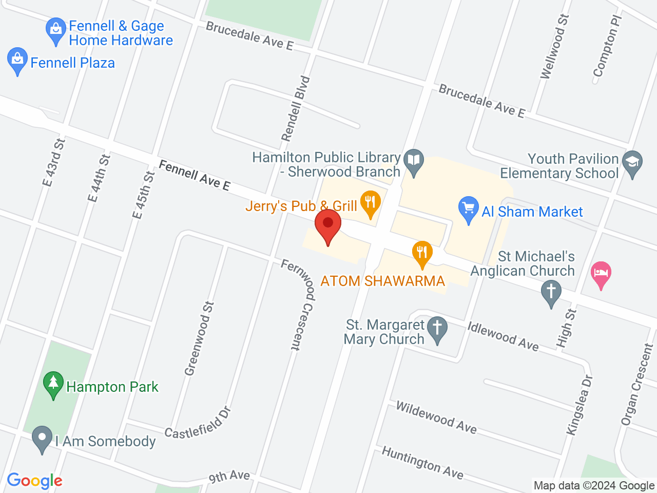 Street map for Queen George Cannabis, 1104 Fennell Ave E, Hamilton ON