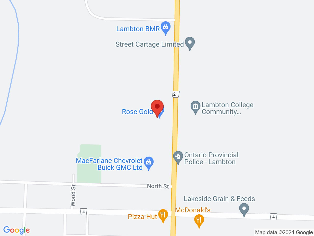 Street map for Rose Gold Cannabis, 4247 Oil Heritage Rd, Petrolia ON