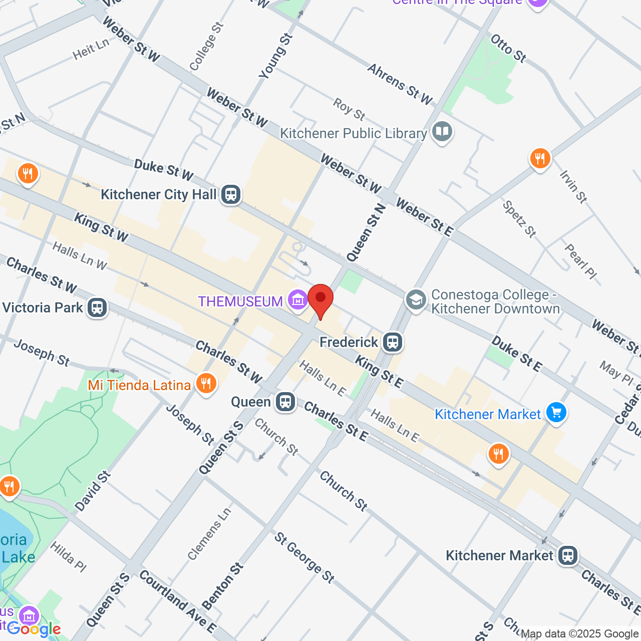 Street map for True North Cannabis Co., 1 Queen St N, Kitchener ON