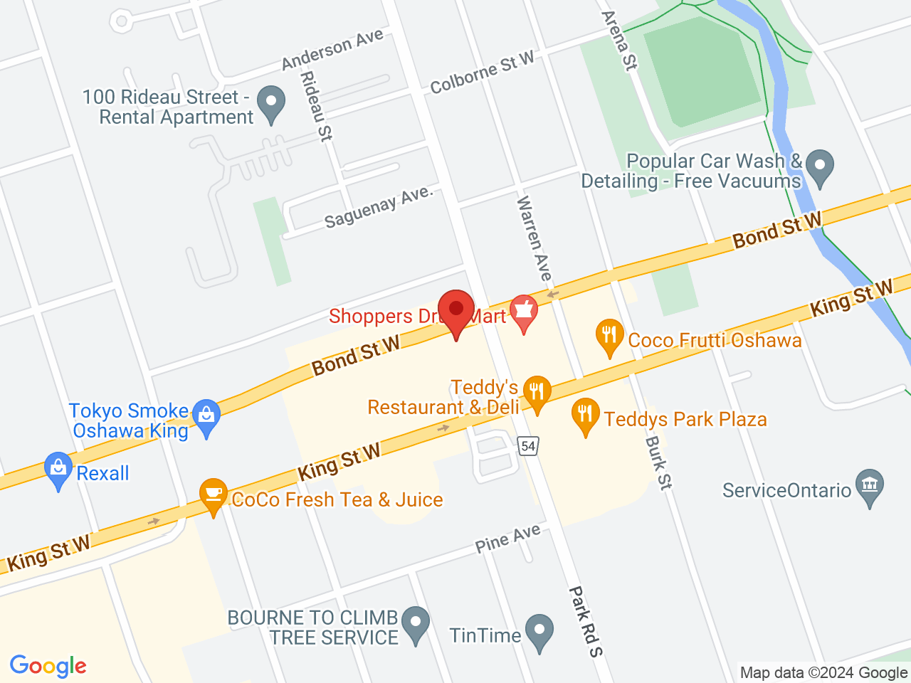 Street map for One Stop Cannabis, 30 Park Rd N, Oshawa ON