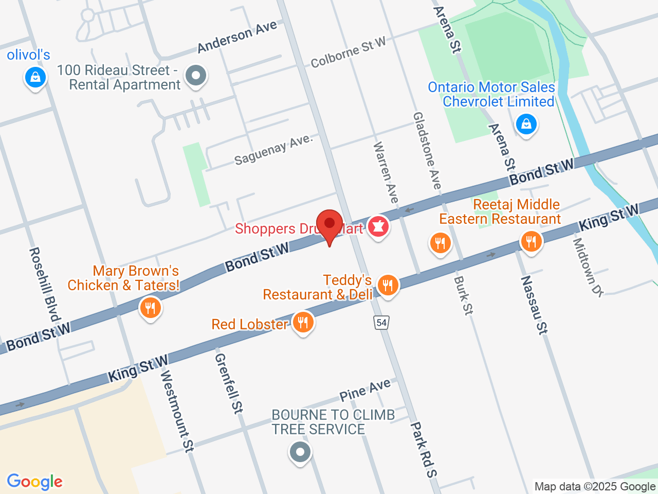 Street map for One Stop Cannabis, 30 Park Rd N, Oshawa ON