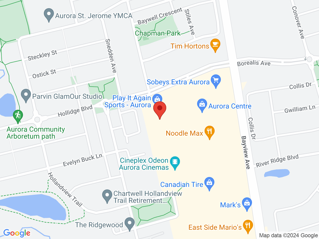 Street map for Sessions Cannabis Aurora, 15480 Bayview Ave., Aurora ON