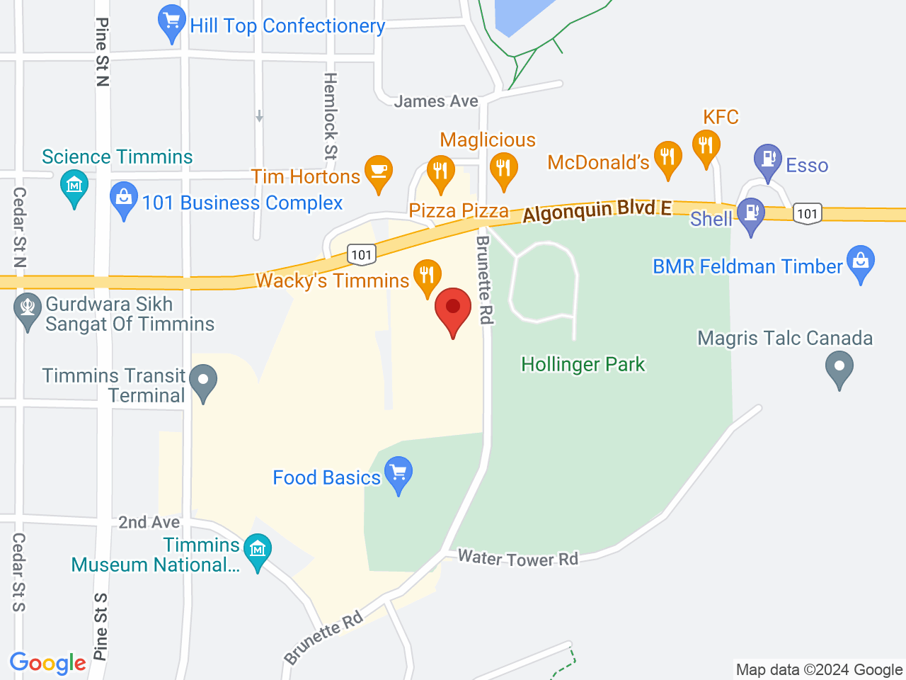 Street map for Sessions Cannabis Timmins, 425 Algonquin Blvd E Unit 4, Timmins ON