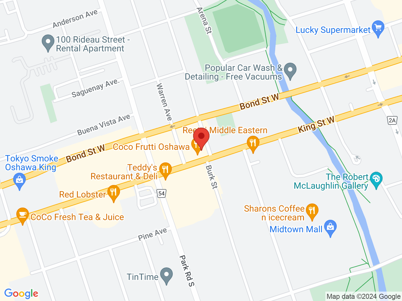 Street map for Sessions Cannabis Oshawa, 1 Warren Ave., Unit 104, Oshawa ON