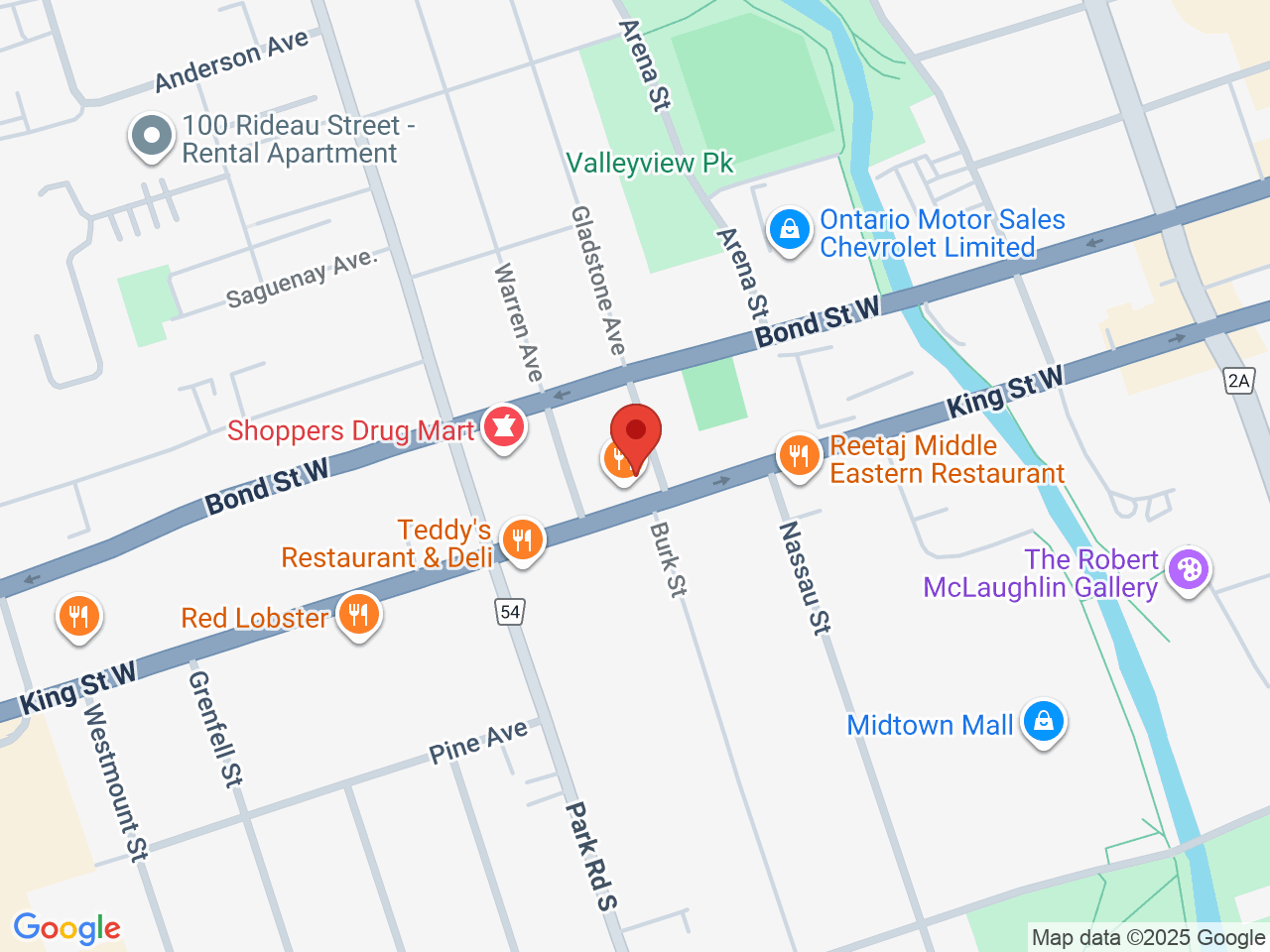 Street map for Sessions Cannabis Oshawa, 1 Warren Ave., Unit 104, Oshawa ON