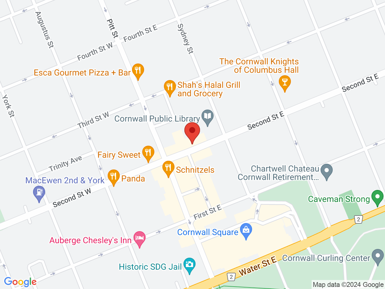 Street map for True North Cannabis Co., 25 Second St E, Cornwall ON