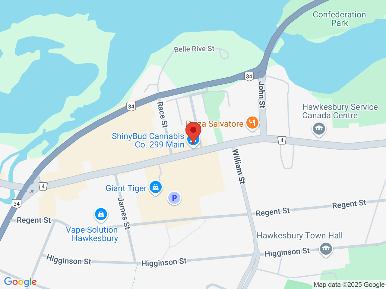 Street map for ShinyBud Cannabis Co., 299 Main St E, Hawkesbury ON