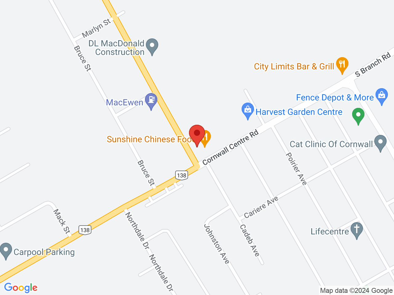 Street map for ShinyBud Cannabis Co., 17305 Cornwall Centre Rd Unit 3, Cornwall ON