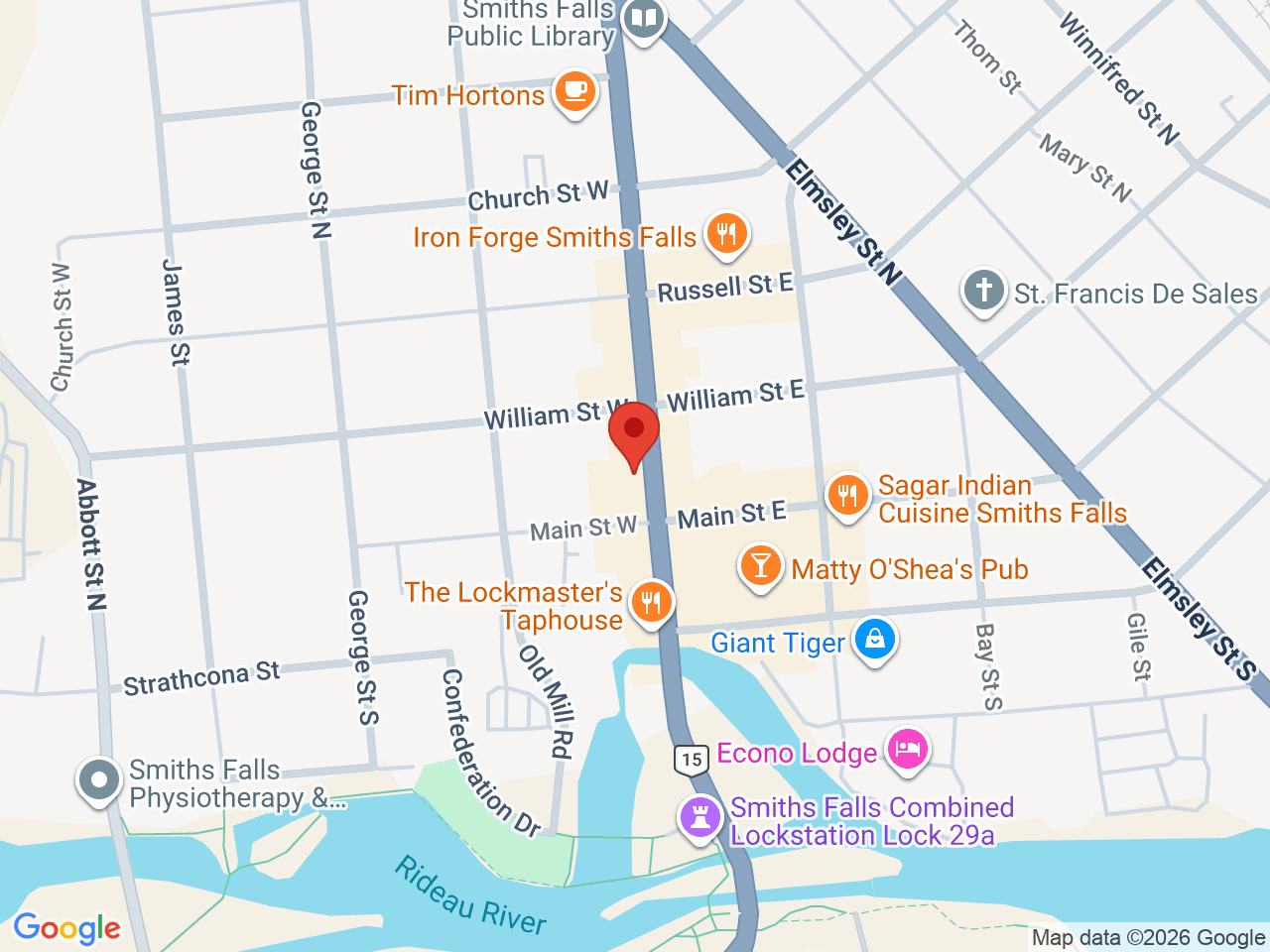 Street map for Olympia Cannabis, 8 Beckwith St N, Smiths Falls ON