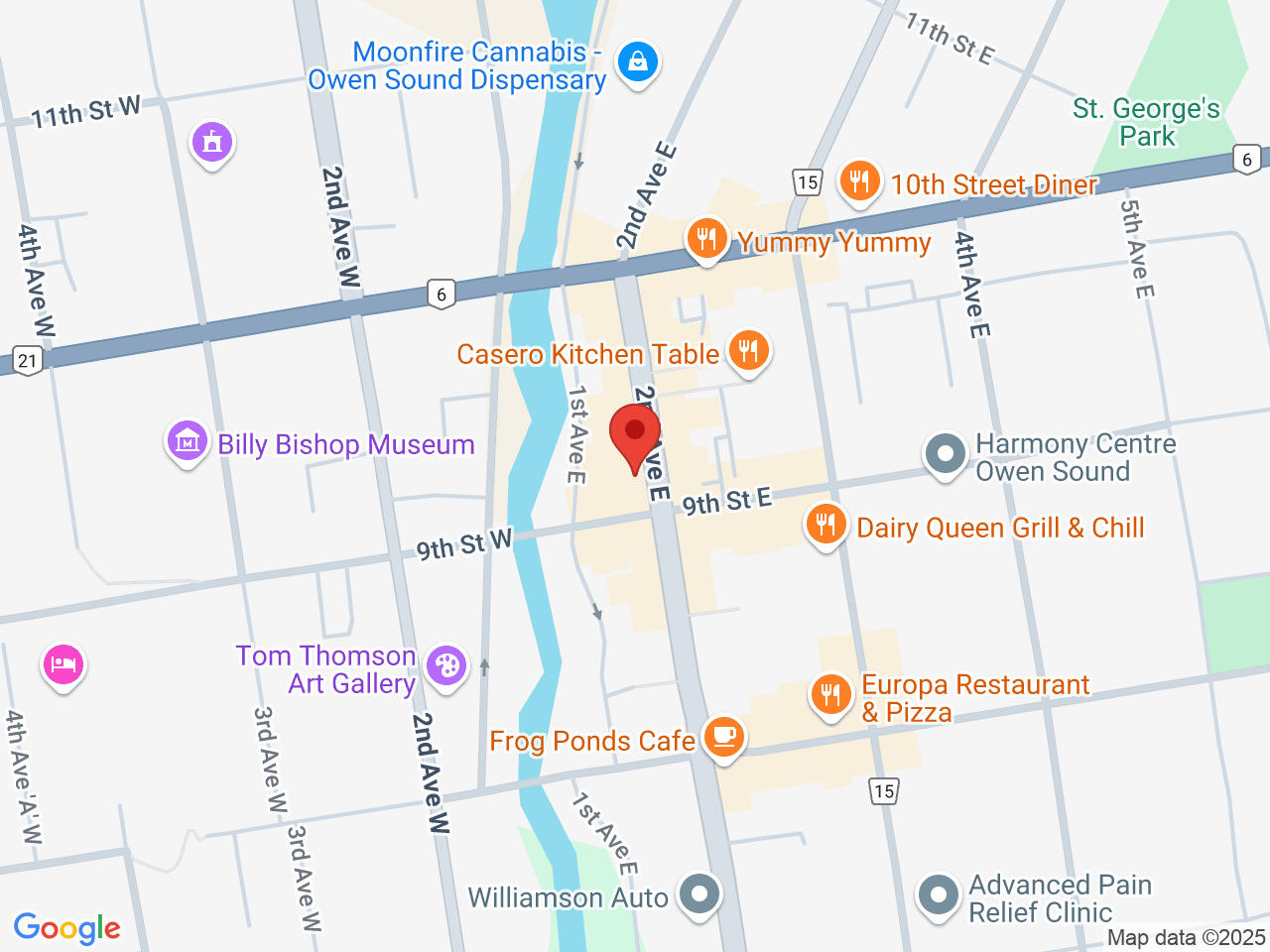 Street map for Owen Sound High Society, 910 2nd Ave E, Suite 912, Owen Sound ON