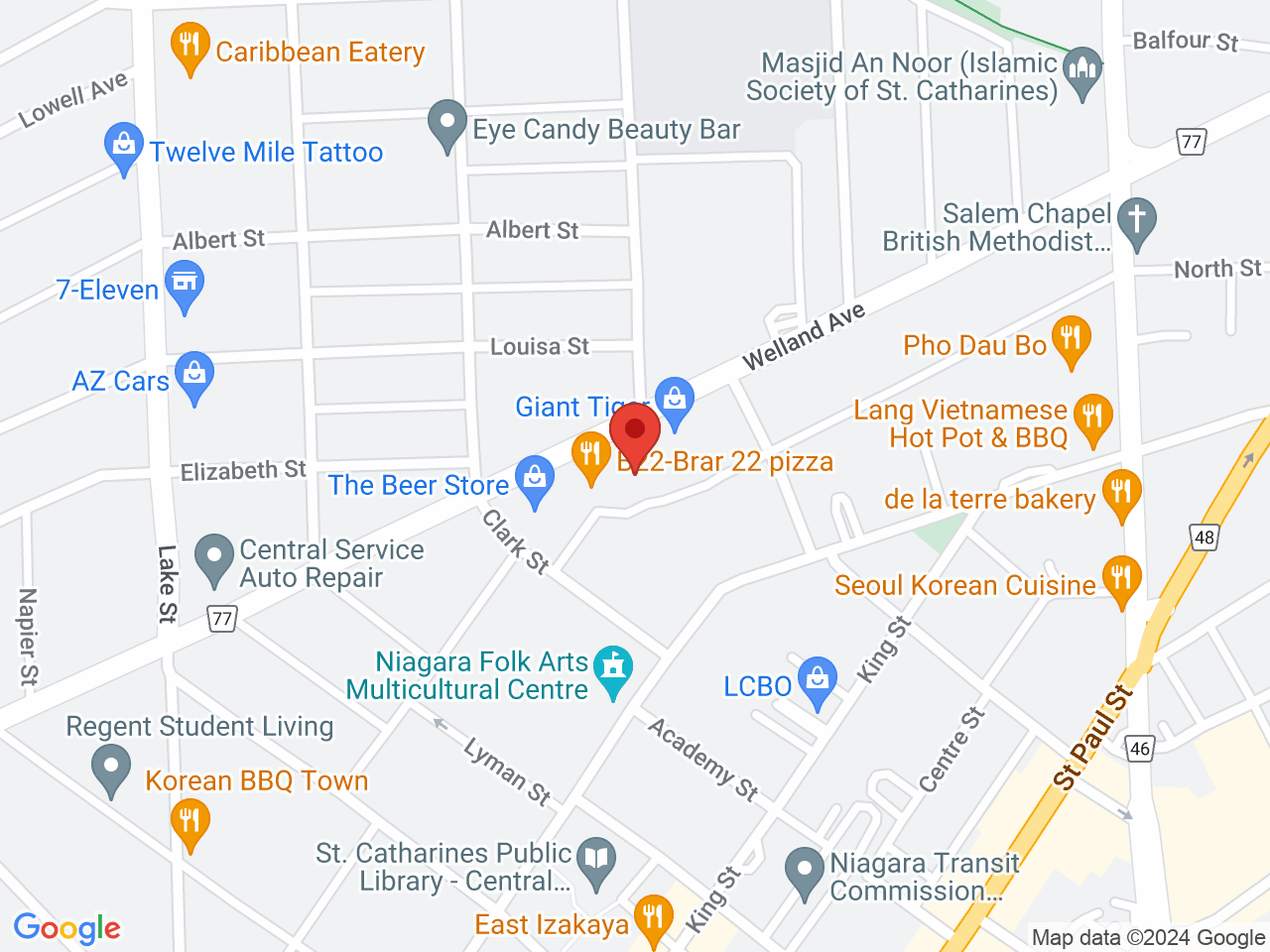 Street map for Spot420 The Cannabis Store, 120 Welland Ave Unit# 5, St Catharines ON