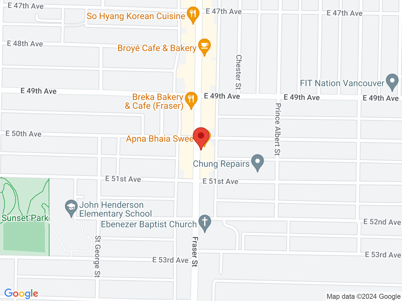 Street map for Sea to Sky Cannabis, 6636 Fraser St, Vancouver BC