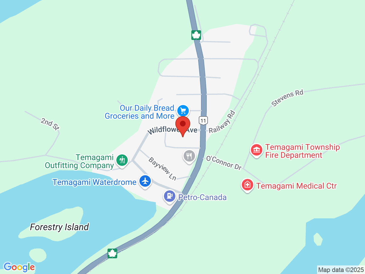 Street map for Temagami Cannabis Company, 6 Lakeshore Dr., Temagami ON