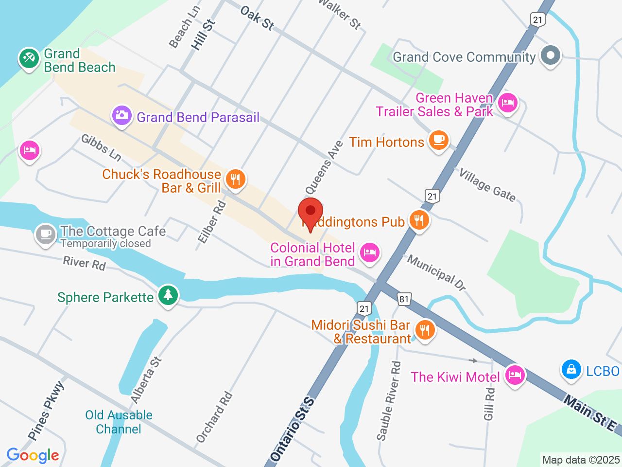 Street map for The Bend Cannabis Co., 19 Main St W, Grand Bend ON