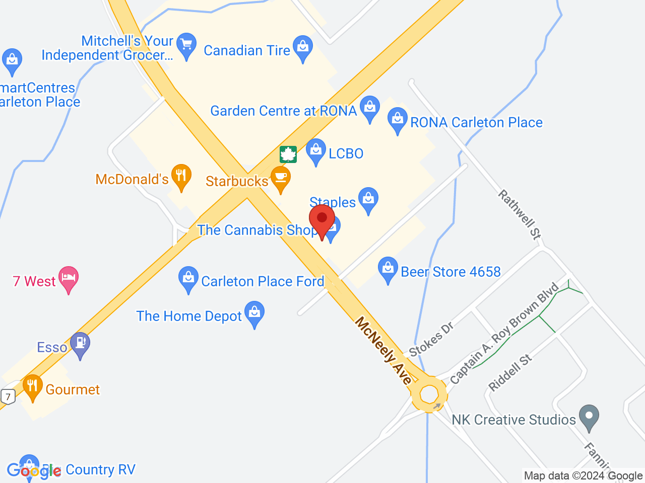 Street map for The Cannabis Shop, 545 McNeely Ave, Carleton Place ON