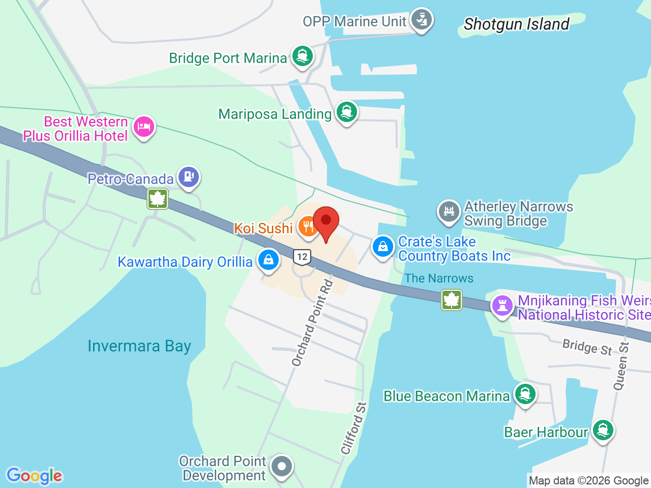 Street map for The Den Cannabis Store, 660 Atherley Rd., Suite 5, Orillia ON