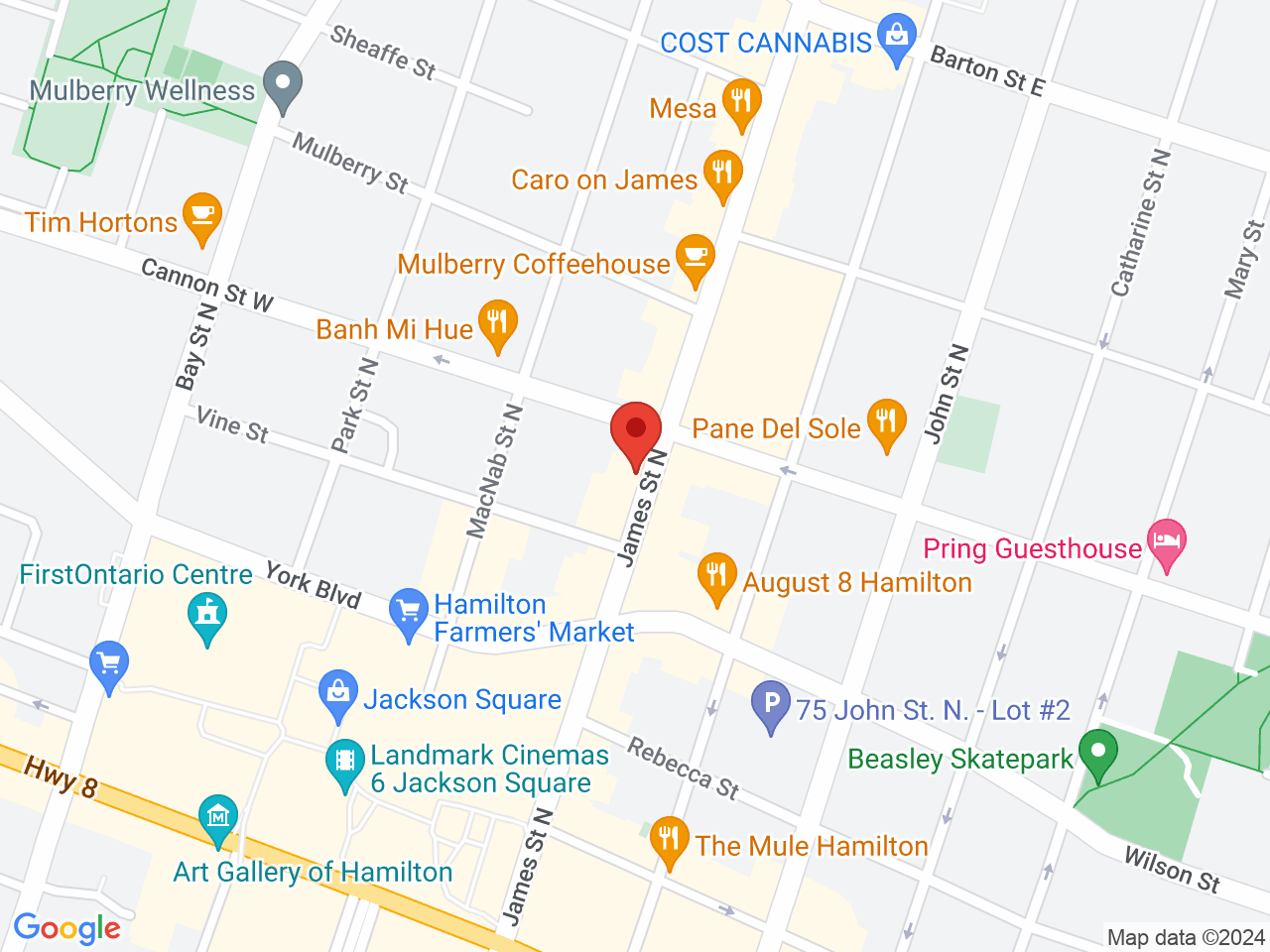 Street map for The Gym Cannabis, 135 James St N, Hamilton ON