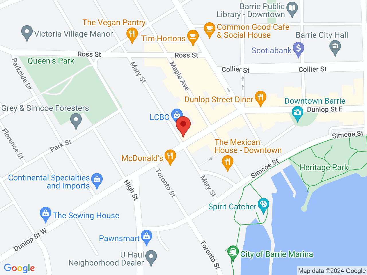 Street map for The House of Cannabis, 66 Dunlop St W, Barrie ON