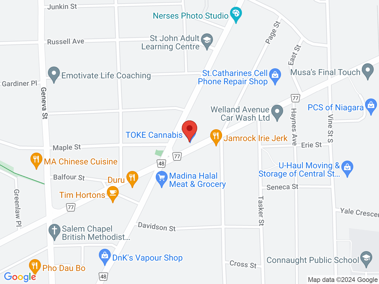 Street map for TOKE Cannabis, 243 Welland Ave, St Catharines ON