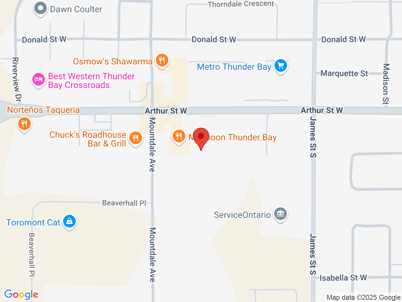 Street map for Tokyo Smoke, 572 Arthur St W, Thunder Bay ON