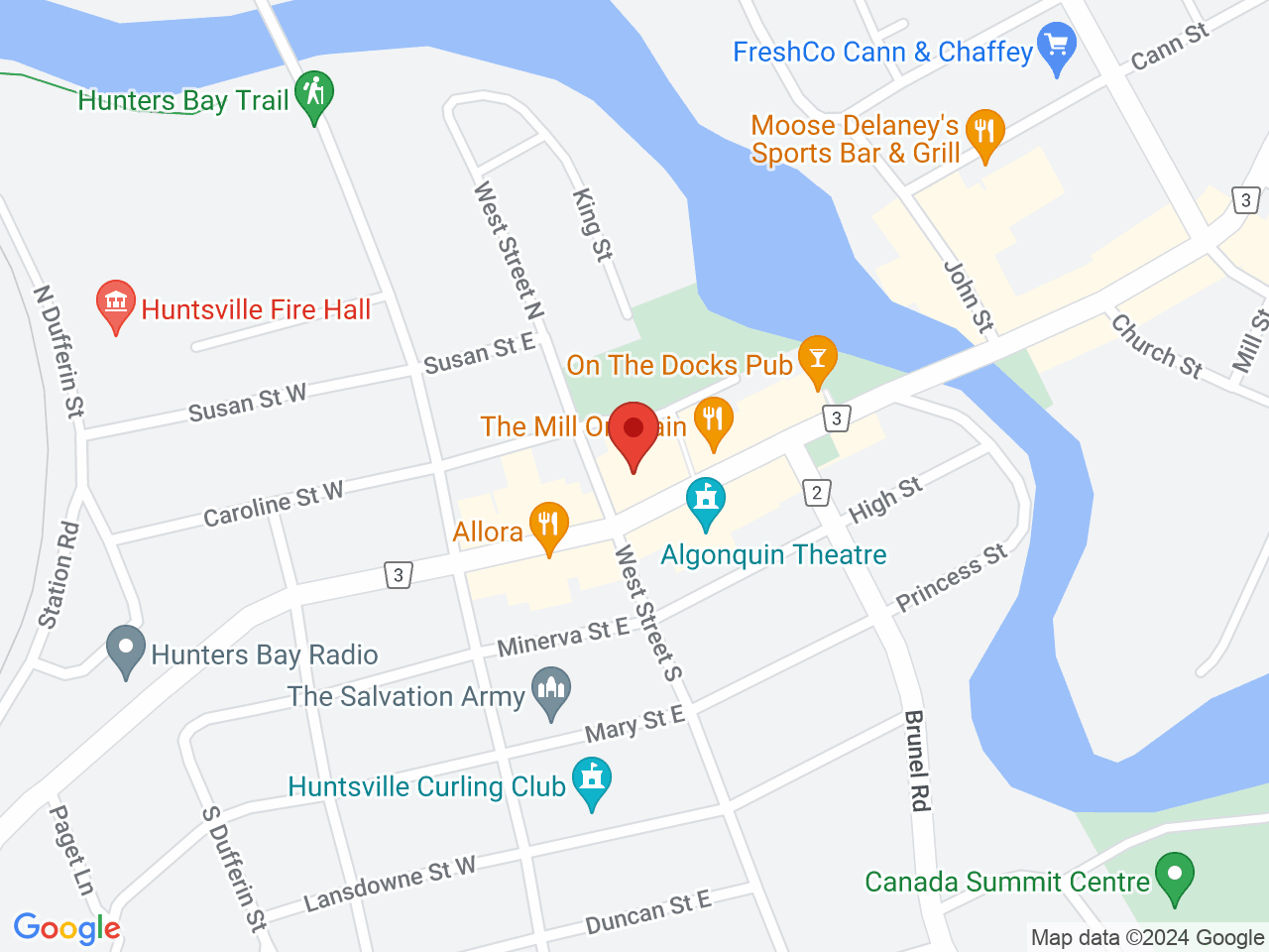 Street map for True North Cannabis Co., 30 Main St E, Huntsville ON