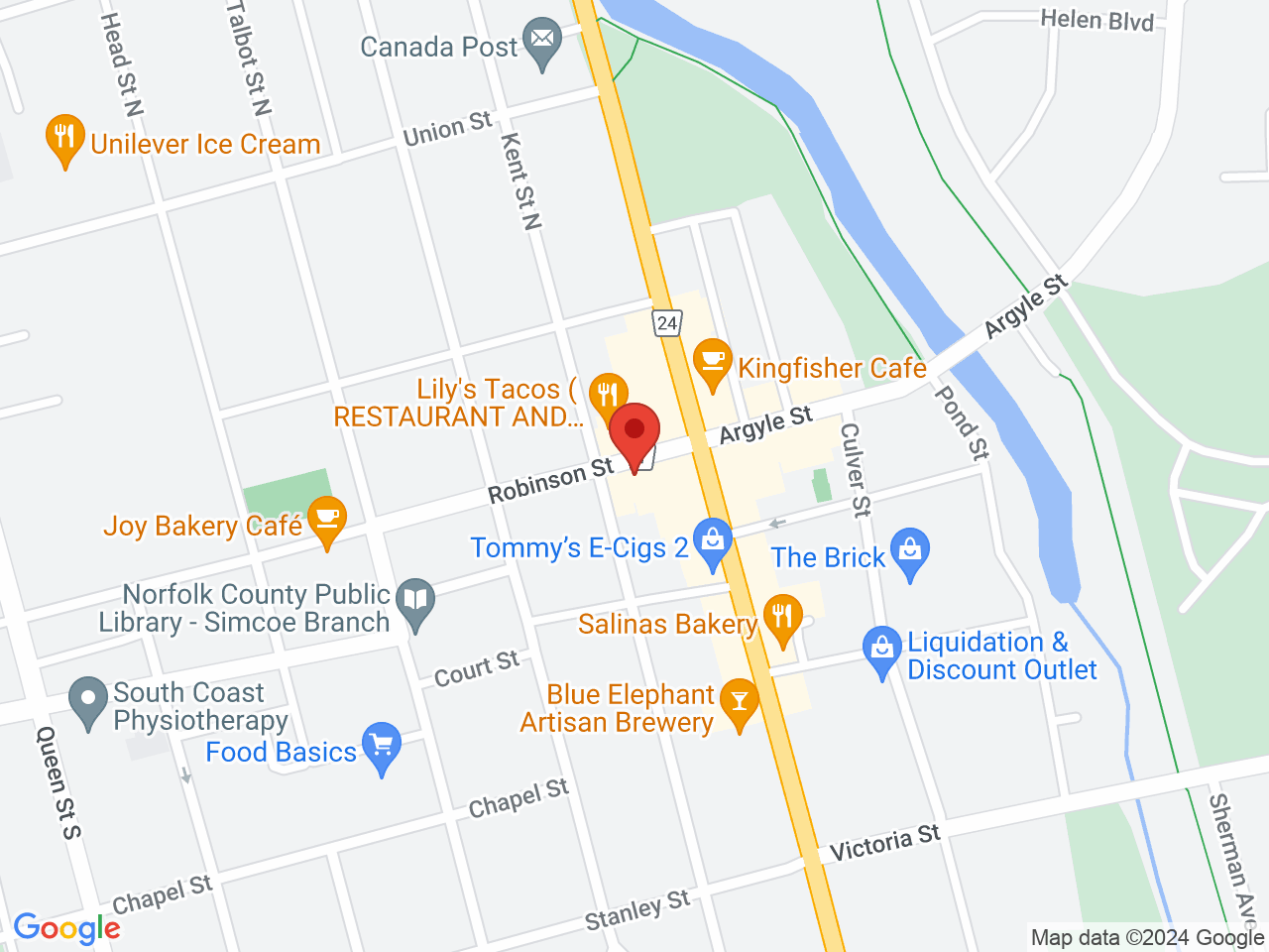 Street map for True North Cannabis Co., 22 Robinson St, Simcoe ON