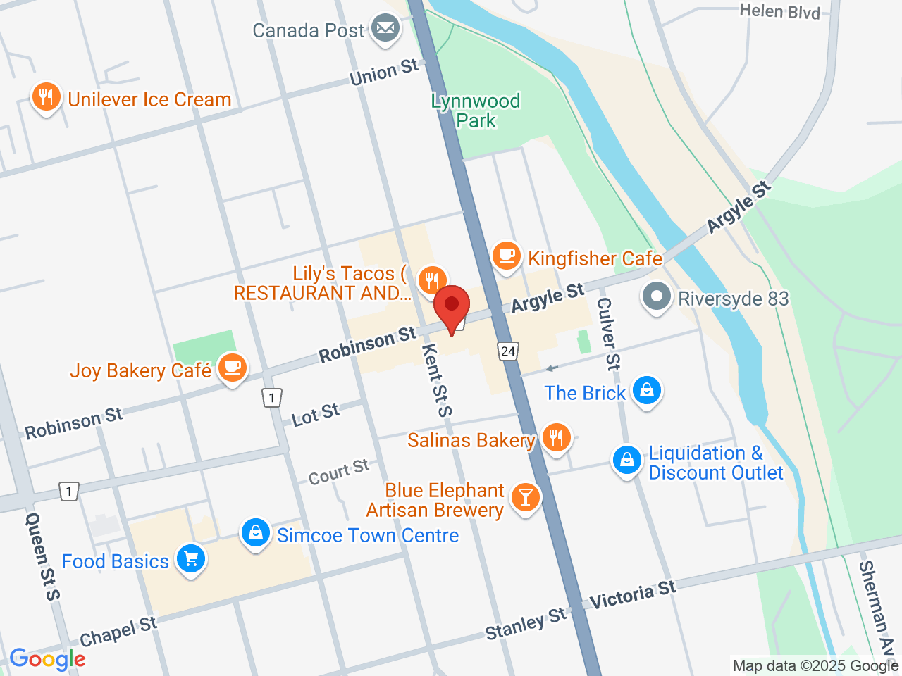 Street map for True North Cannabis Co., 22 Robinson St, Simcoe ON