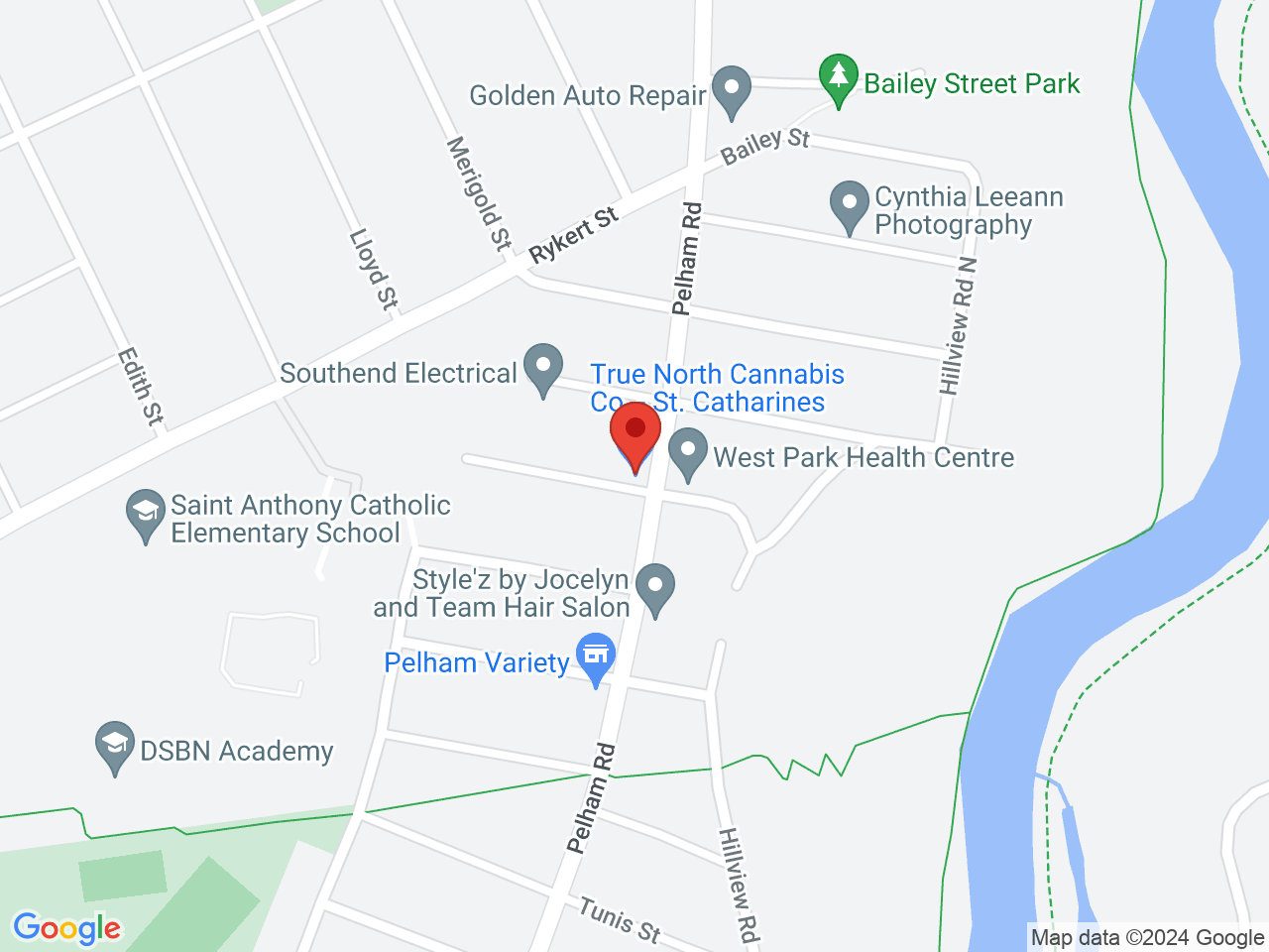 Street map for True North Cannabis Co., 92 Pelham Rd, St Catharines ON