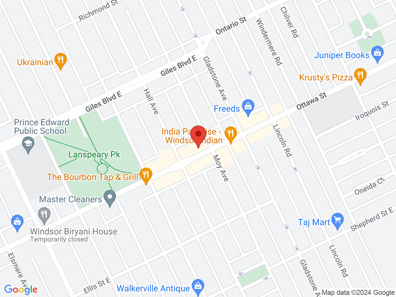 Street map for True North Cannabis Co., 1368 Ottawa St, Windsor ON