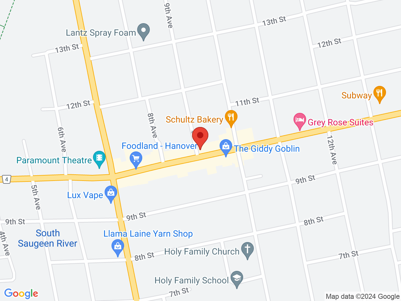 Street map for VIP Cannabis Co., 302 10th St., Hanover ON