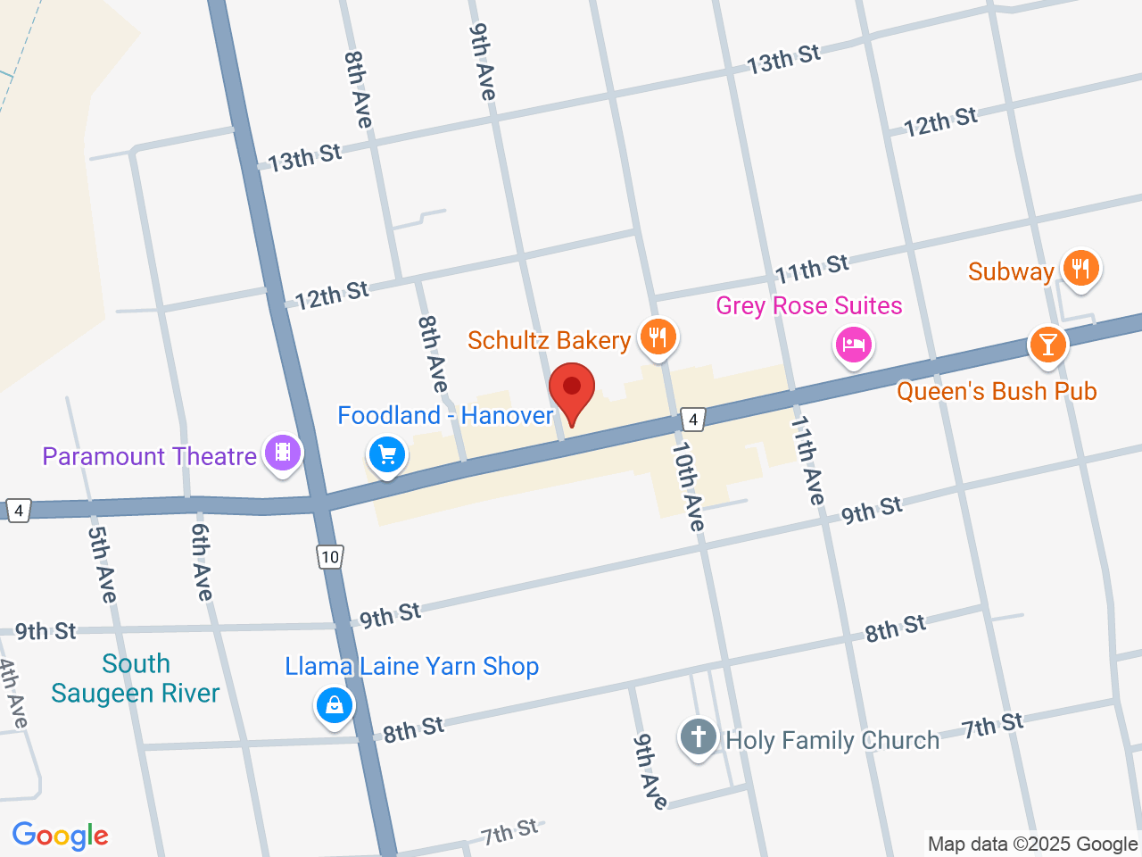 Street map for VIP Cannabis Co., 302 10th St., Hanover ON