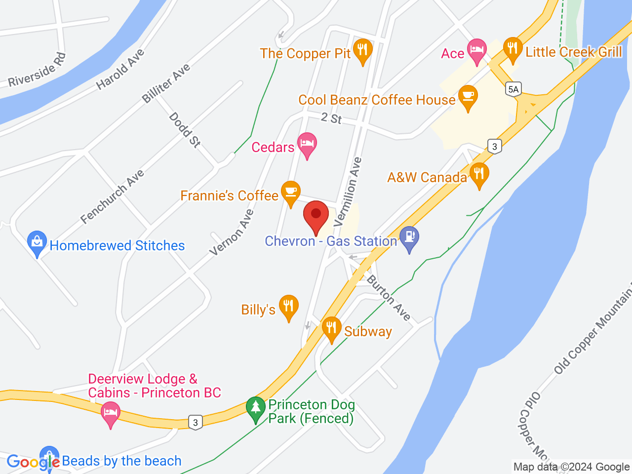Street map for Atheneum Cannabis, 255 Vermilion Ave, Princeton BC