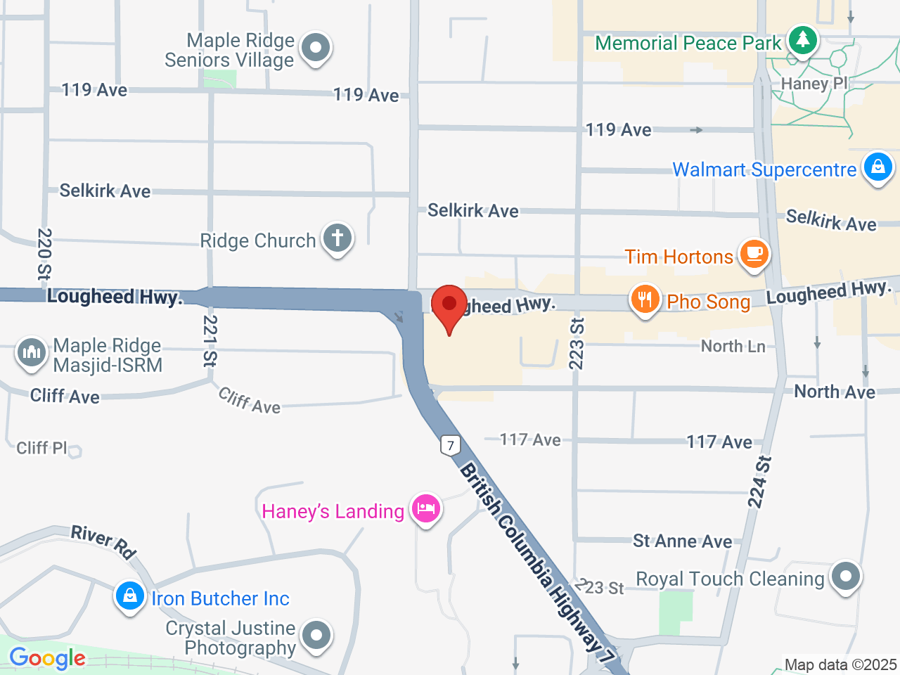 Street map for Greenstar Cannabis Company, 22222 Lougheed Hwy, Unit 106, Maple Ridge BC