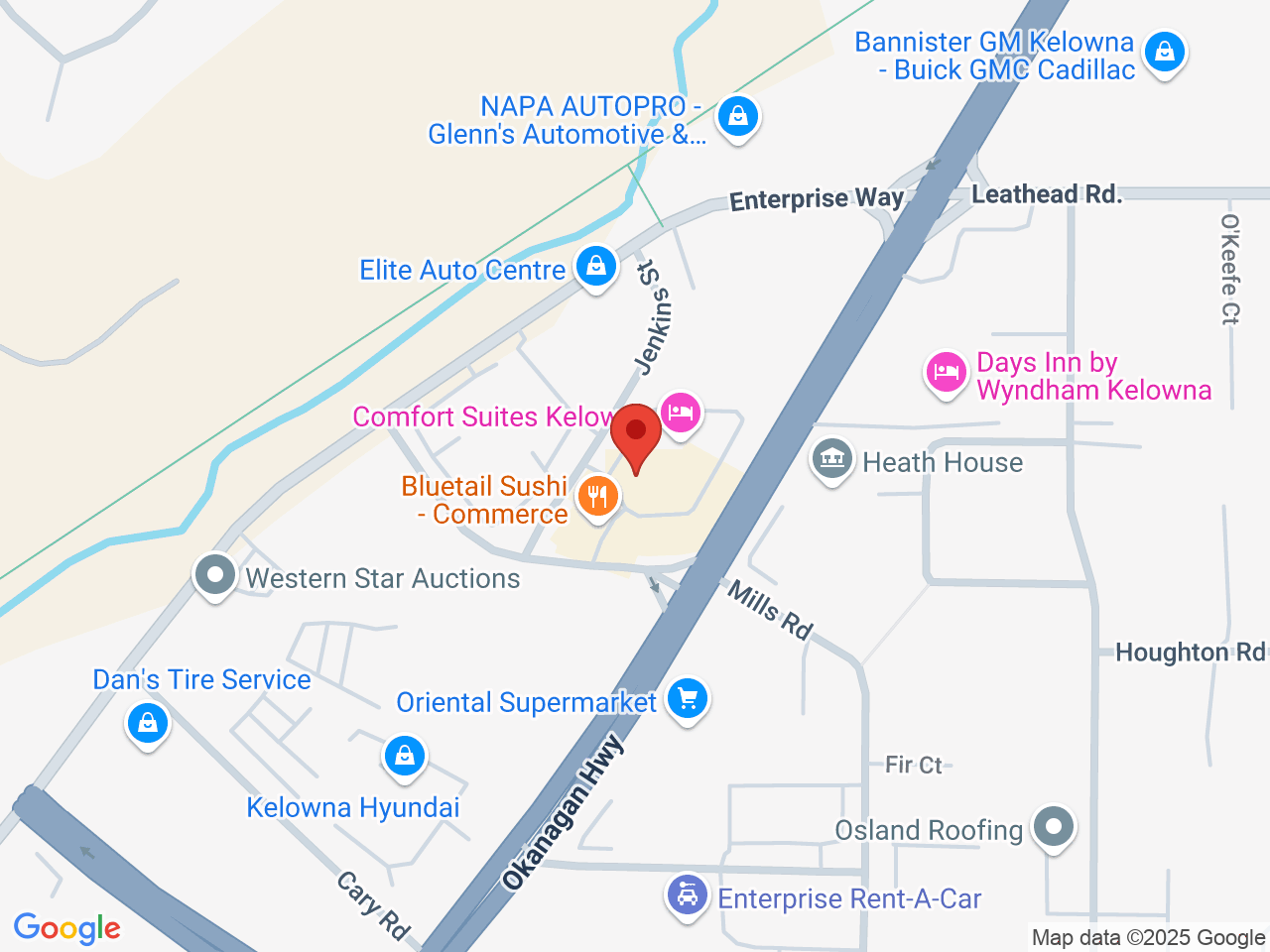 Street map for Greenery Cannabis Boutique, 1677 Commerce Ave. Unit 113, Kelowna BC