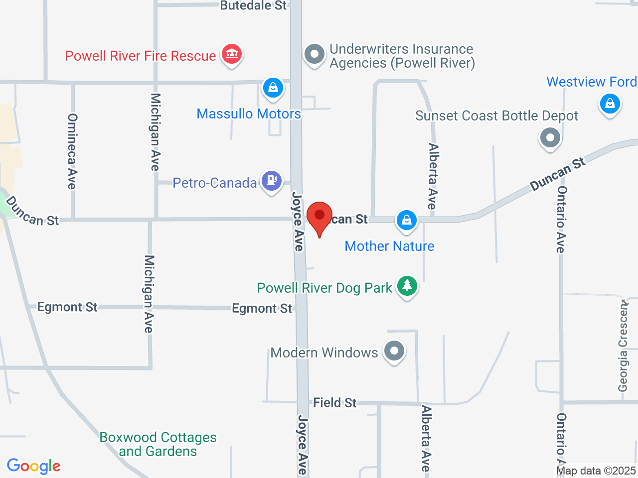 Street map for Sun Coast Cannabis Shoppe, 7010 Duncan St #102, Powell River BC