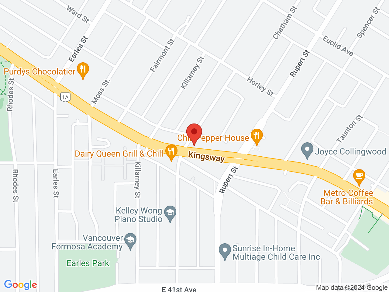 Street map for Sunrise Cannabis, 2943 Kingsway, Vancouver BC