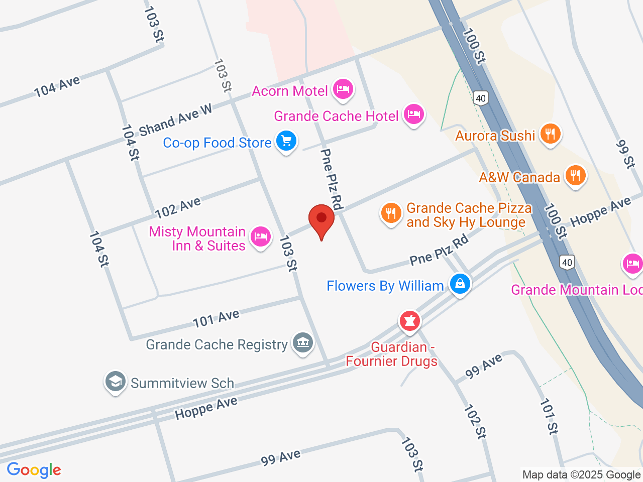 Street map for Twister's Cannabis, 1800 Pine Plaza, Grande Cache AB