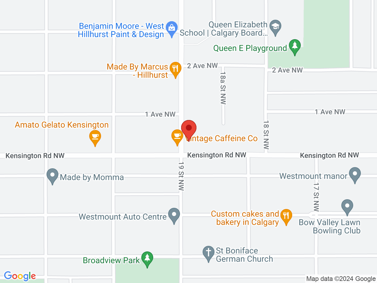Street map for Can-Can Club, 1990 Kensington Road NW, Calgary AB
