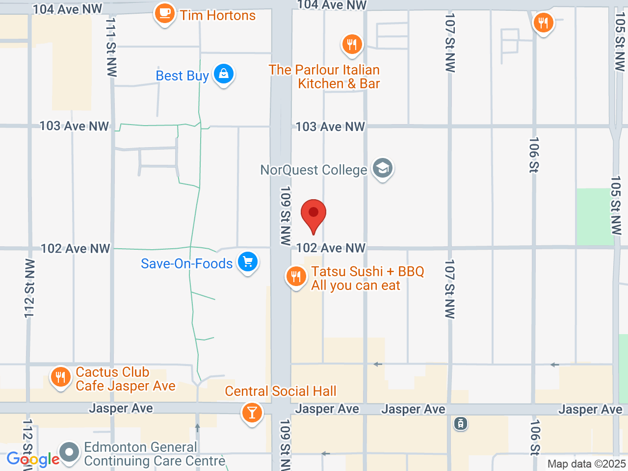 Street map for Cannabis Discounter 102, 10828 102 Ave NW, Edmonton AB