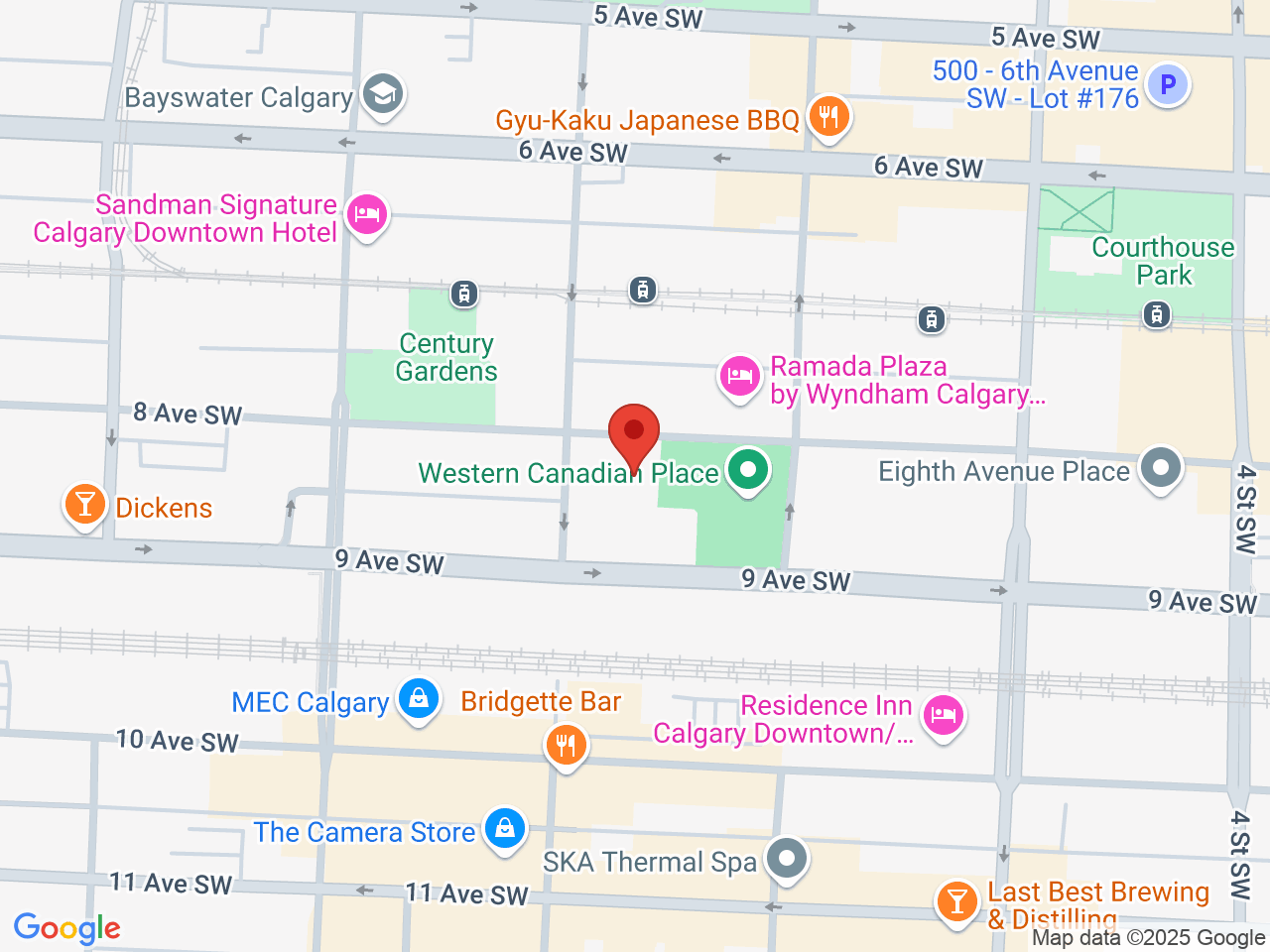 Street map for Delta 9 Cannabis Store, 210-777 8 Avenue SW, Calgary AB