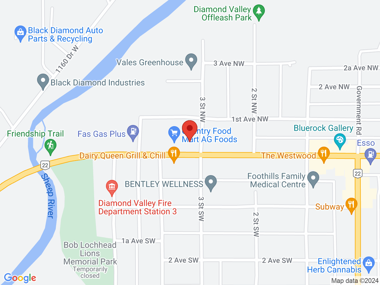 Street map for Eco Green Leaf Bar, 9-402 Centre Avenue W, Black Diamond AB