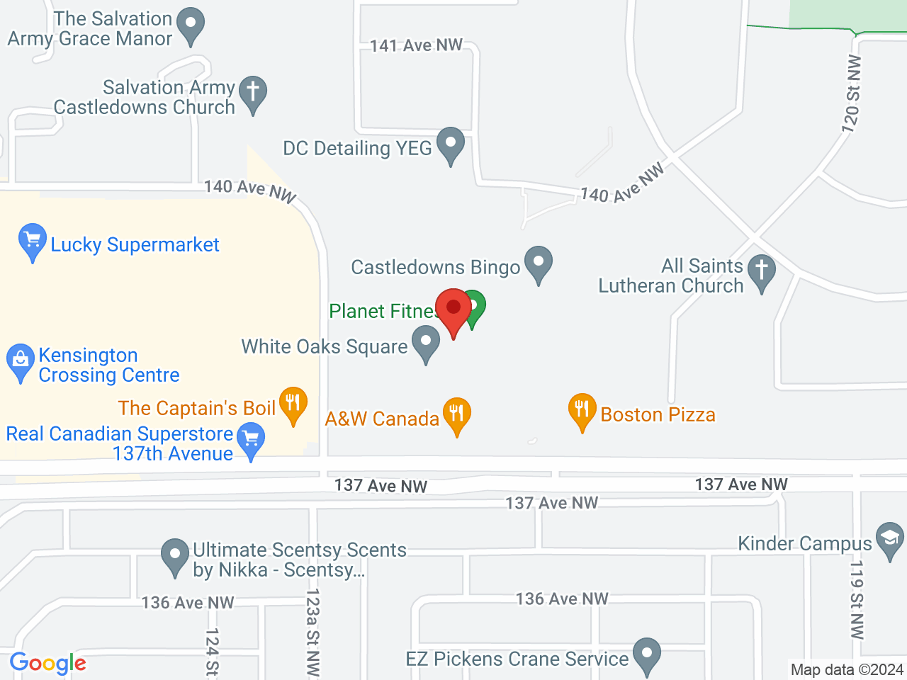 Street map for Fire & Flower Cannabis Co. White Oaks, 118-12222 137 Avenue NW, Edmonton AB