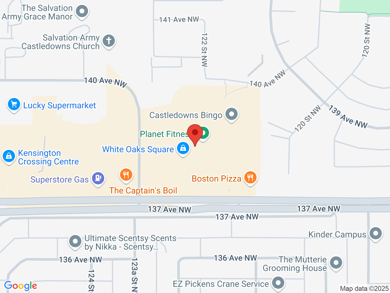 Street map for Fire & Flower Cannabis Co. White Oaks, 118-12222 137 Avenue NW, Edmonton AB